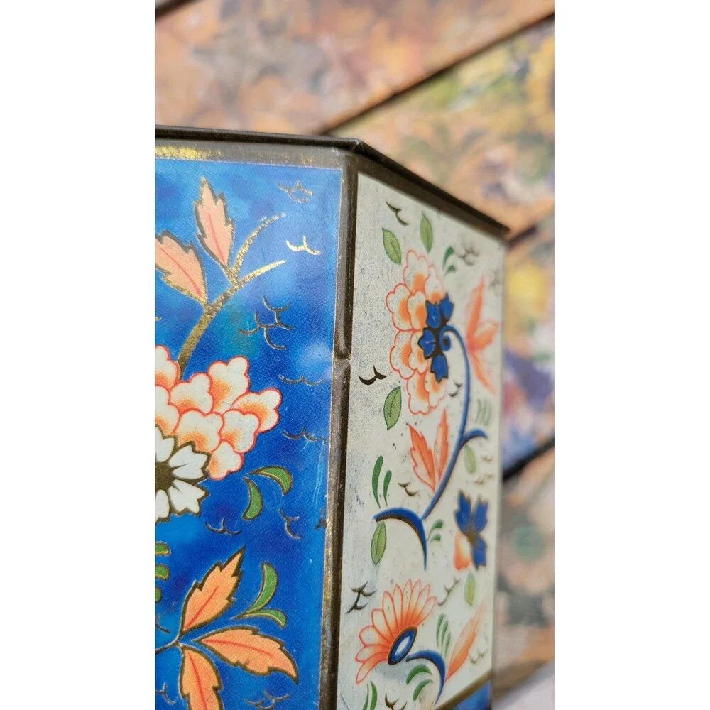 Vintage Edward Sharp & Sons Toffee Tin Octagonal Floral Chinoiserie Design